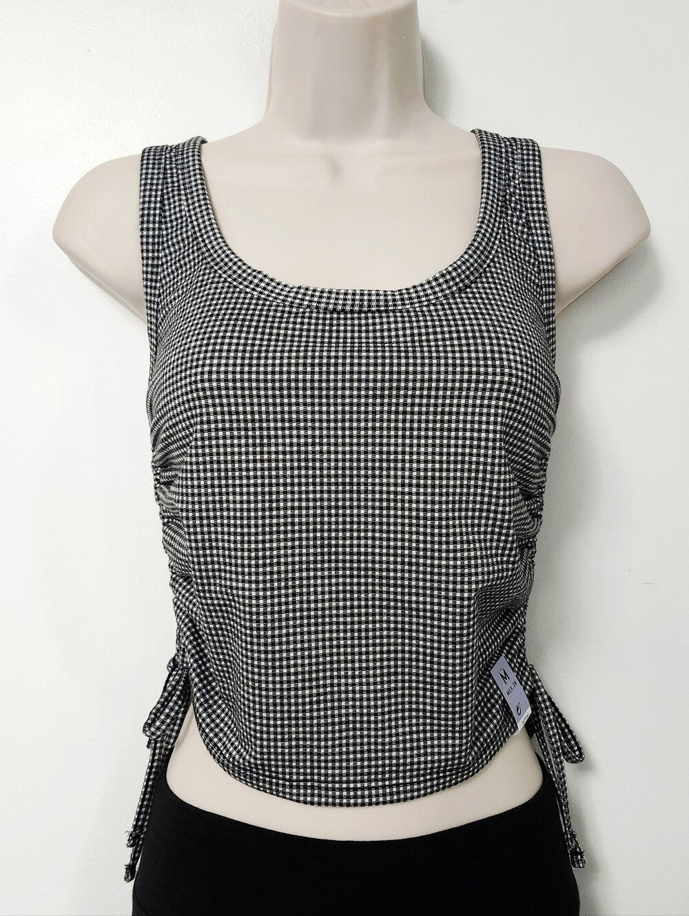 Lefties Black & White Gingham Ruched Tank Top suze M - Picture 5 of 12